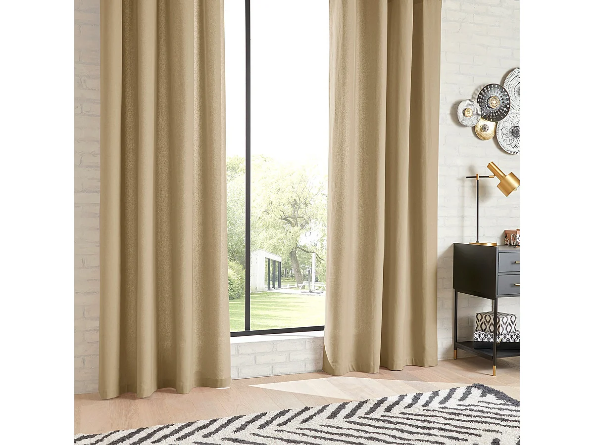 Lot de 2 Rideaux à œillet en Coton Beige Lin 135 x 240 cm
