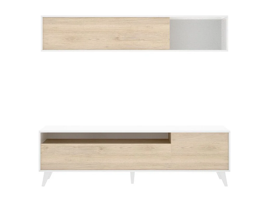 Composición de salón Bonn con módulo alto y mueble de TV blanco/natural