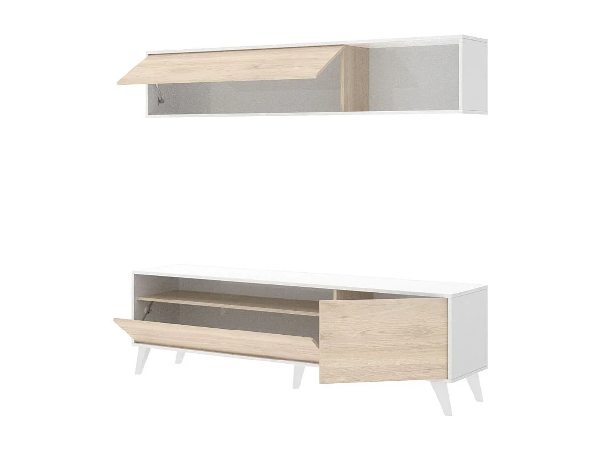 Composición de salón Bonn con módulo alto y mueble de TV blanco/natural