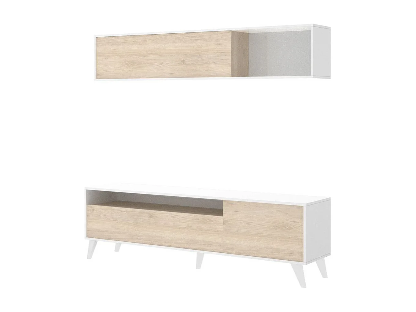 Composición de salón Bonn con módulo alto y mueble de TV blanco/natural