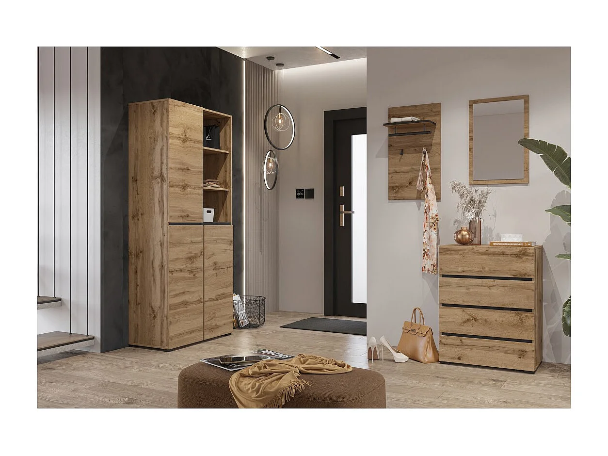 Petit buffet HAVANA – 4 tiroirs – Chêne et noir – Style naturel et moderne