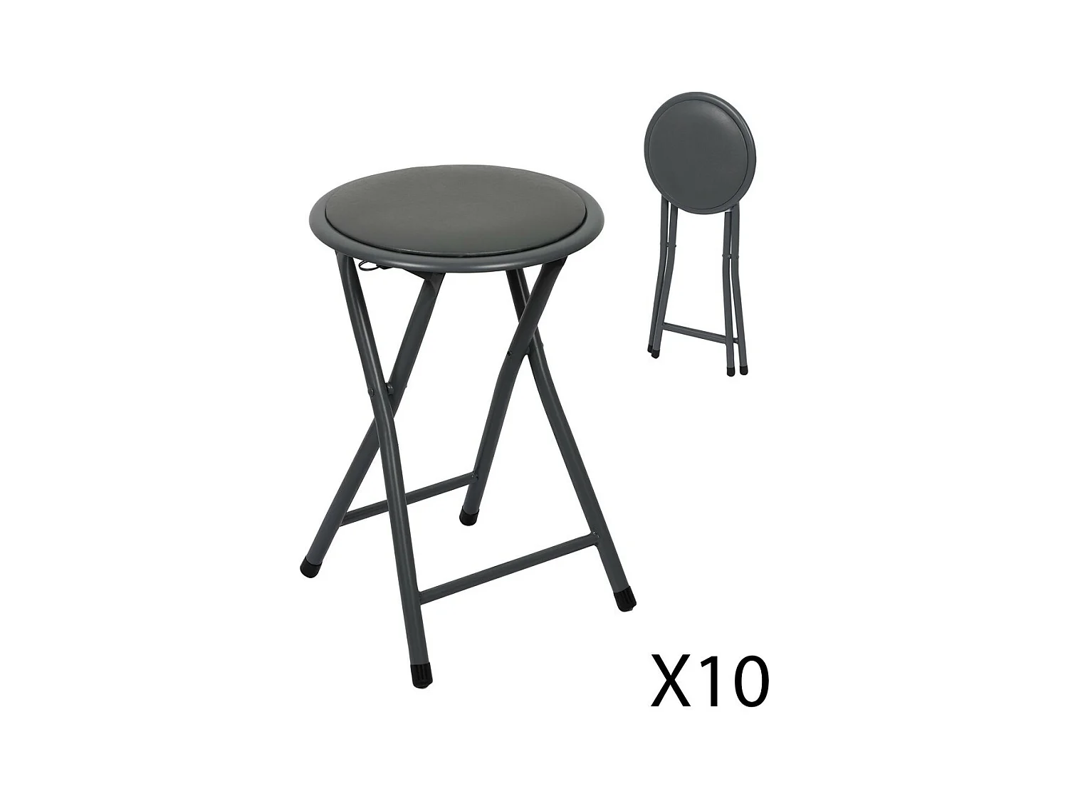 Lot de 10 tabourets pliables – Collection BASICUS, coloris noir, assise en PU, diamètre 30 cm, hauteur 45 cm
