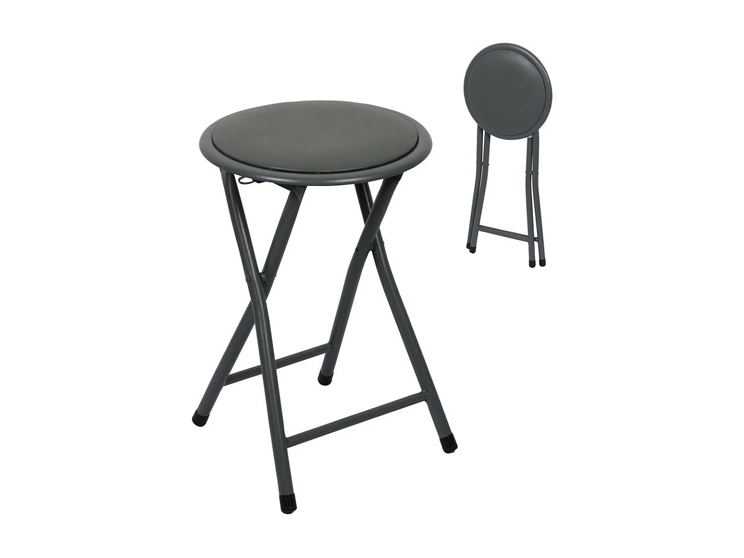 Lot de 10 tabourets pliables – Collection BASICUS, coloris noir, assise en PU, diamètre 30 cm, hauteur 45 cm