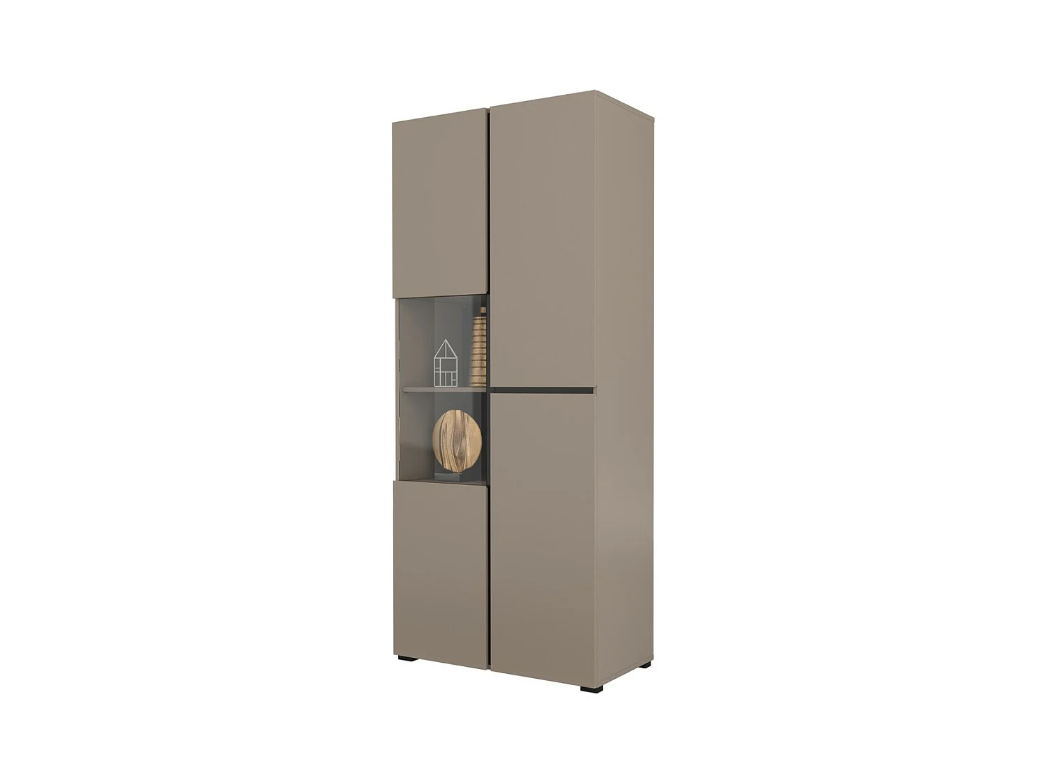 Vitrine haute 2 portes collection HAVANA avec LED intégrée. Coloris beige et noir.