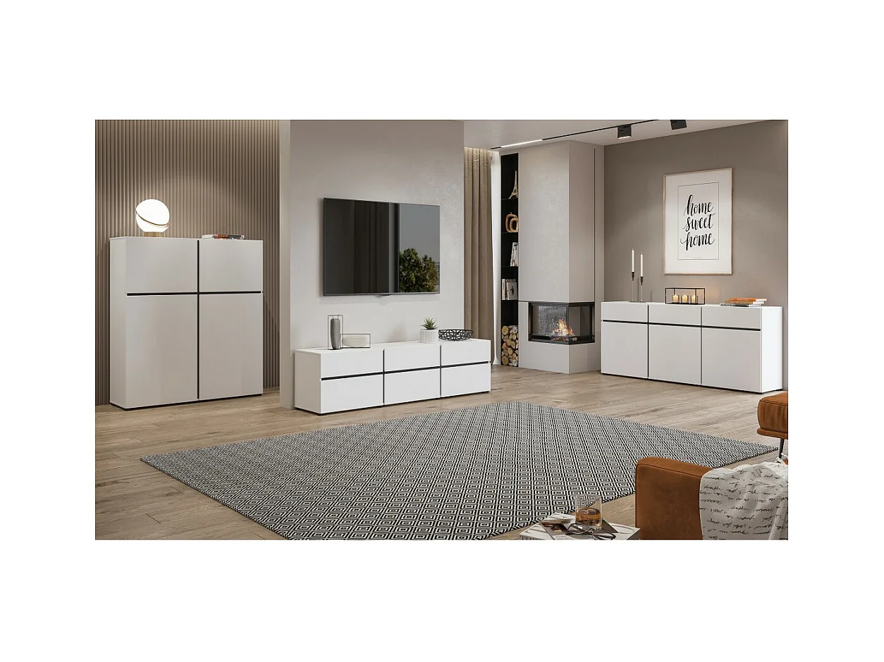 Ensemble meubles de salon HAVANA – Buffet haut, meuble TV, buffet bas – Design moderne blanc et noir