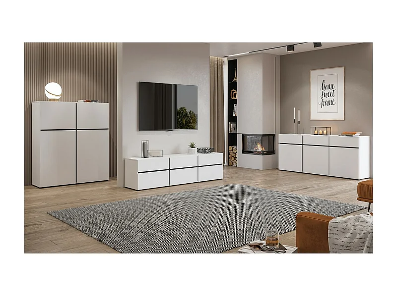Conjunto de móveis para sala HAVANA – Buffet alto, móvel para TV, buffet baixo – Design moderno branco e preto