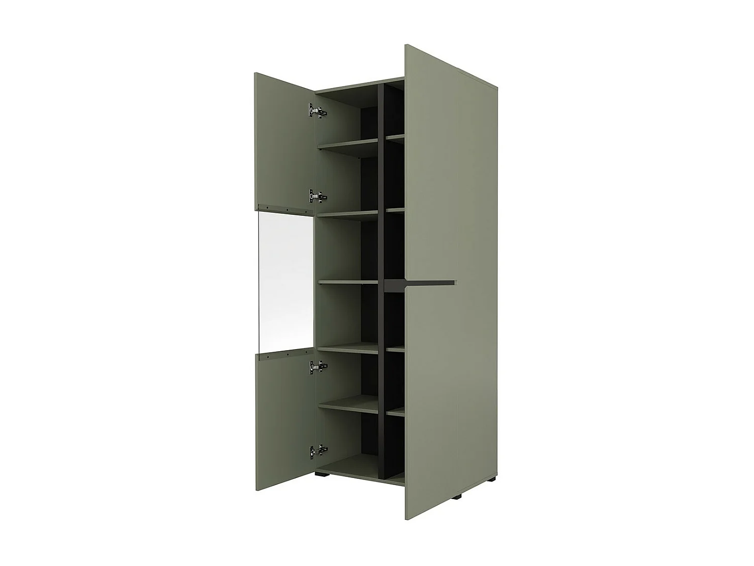 Set van 4 meubels collectie HAVANA in saliegroen. XL TV-meubel, vitrinekast, salontafel, boekenplank.