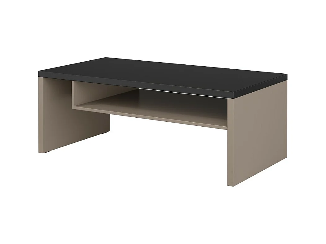 Table basse HAVANA – Beige et noir – Plateau noir mat – Avec niche – Élégance douce et moderne