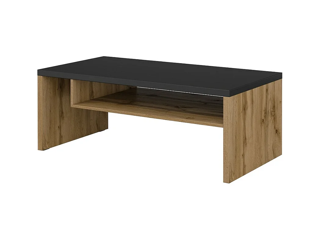 Table basse HAVANA – Chêne et noir – Plateau noir mat – Avec niche – Style naturel et moderne