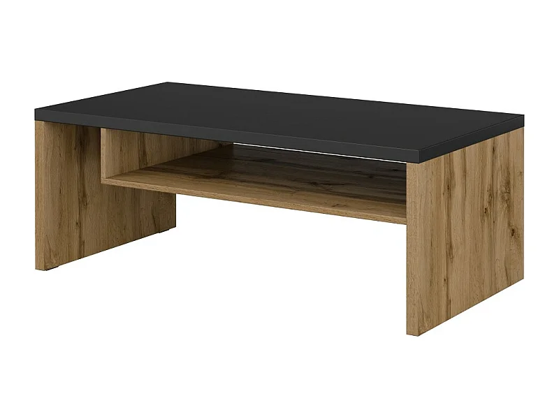Table basse HAVANA – Chêne et noir – Plateau noir mat – Avec niche – Style naturel et moderne