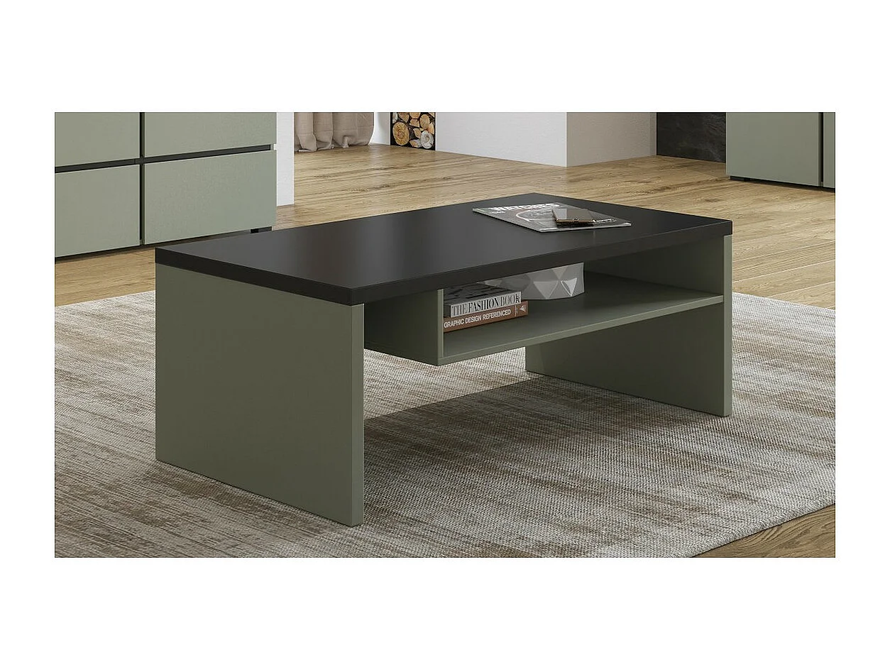 Mesa de centro HAVANA – Verde sálvia e preto – Tampo preto fosco – Com nicho – Design moderno