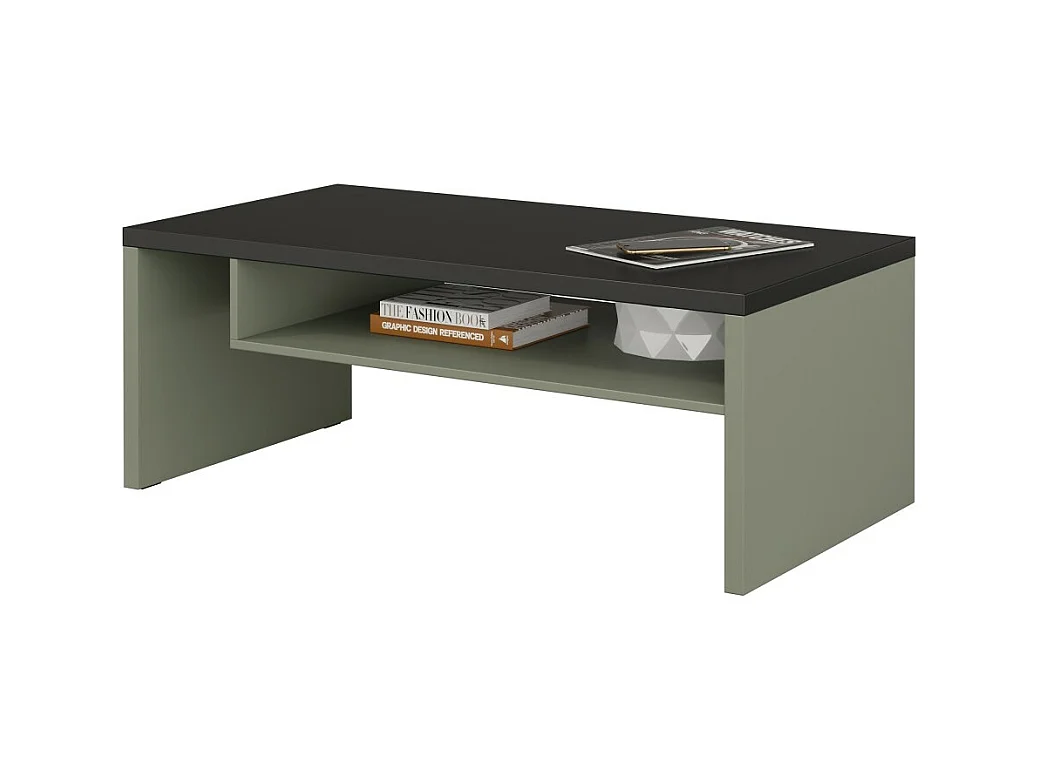 Table basse HAVANA – Vert sauge et noir – Plateau noir mat – Avec niche – Design moderne