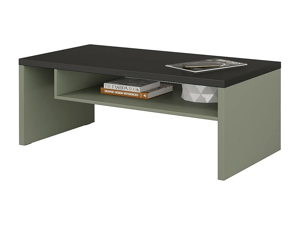 Salontafel HAVANA - Saliegroen en zwart - Matzwart blad - Met nis - Modern ontwerp