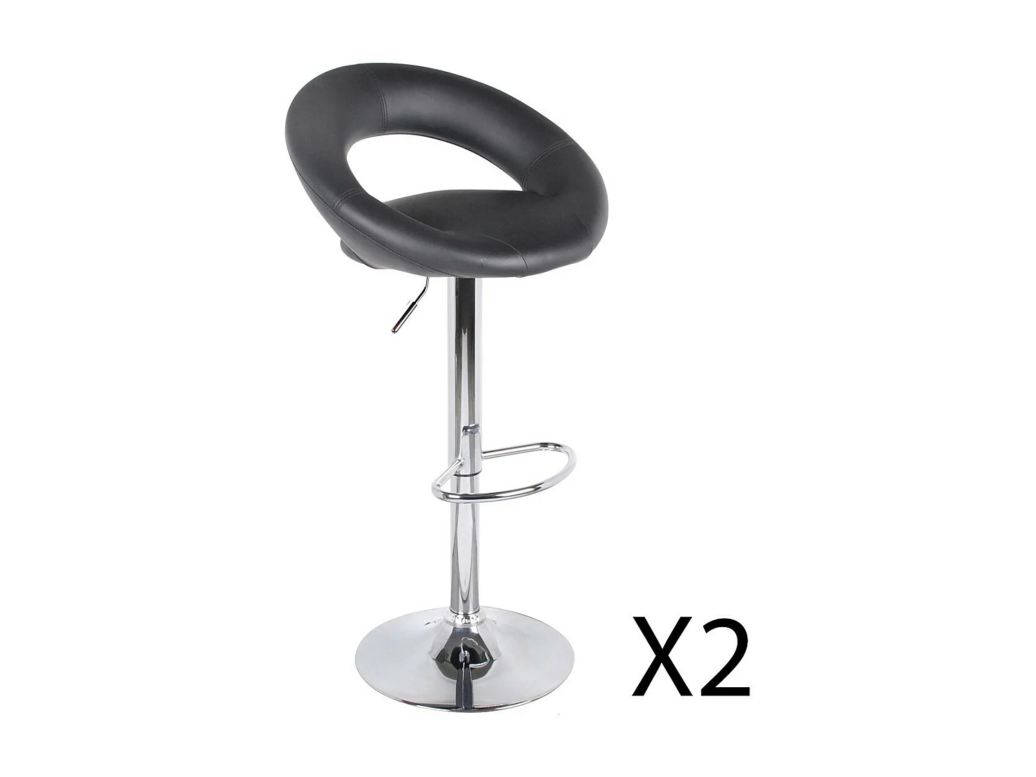 Lot de 2 tabourets de bar réglables en hauteur 77-97 cm – Assise simili cuir PU noir, pied en métal gris, diamètre 40 cm