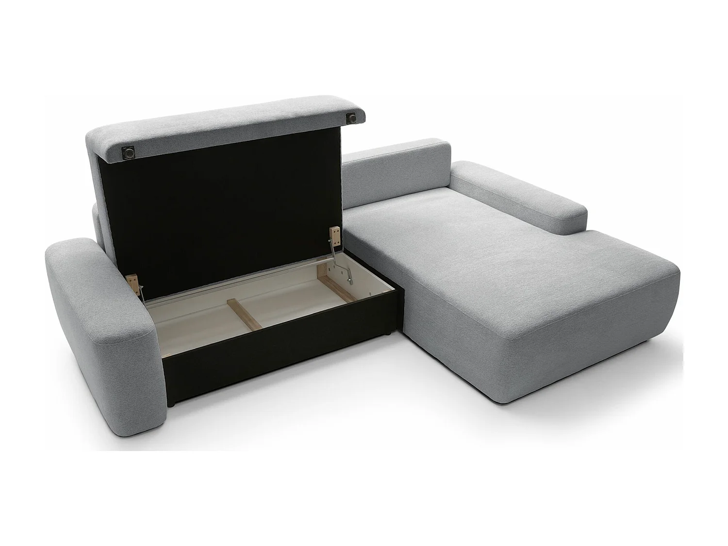 Hoekbank met slaapbank - lichtgrijs chenille - rechterkant - BALEO