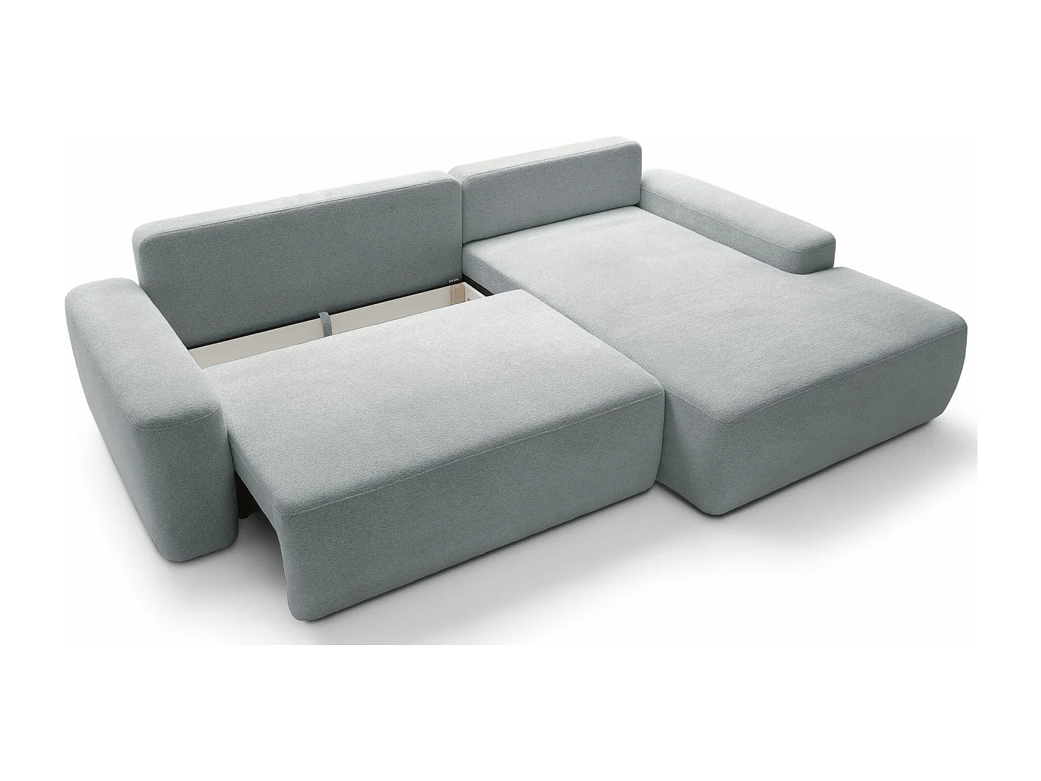 Hoekbank met slaapbank - lichtgrijs chenille - rechterkant - BALEO