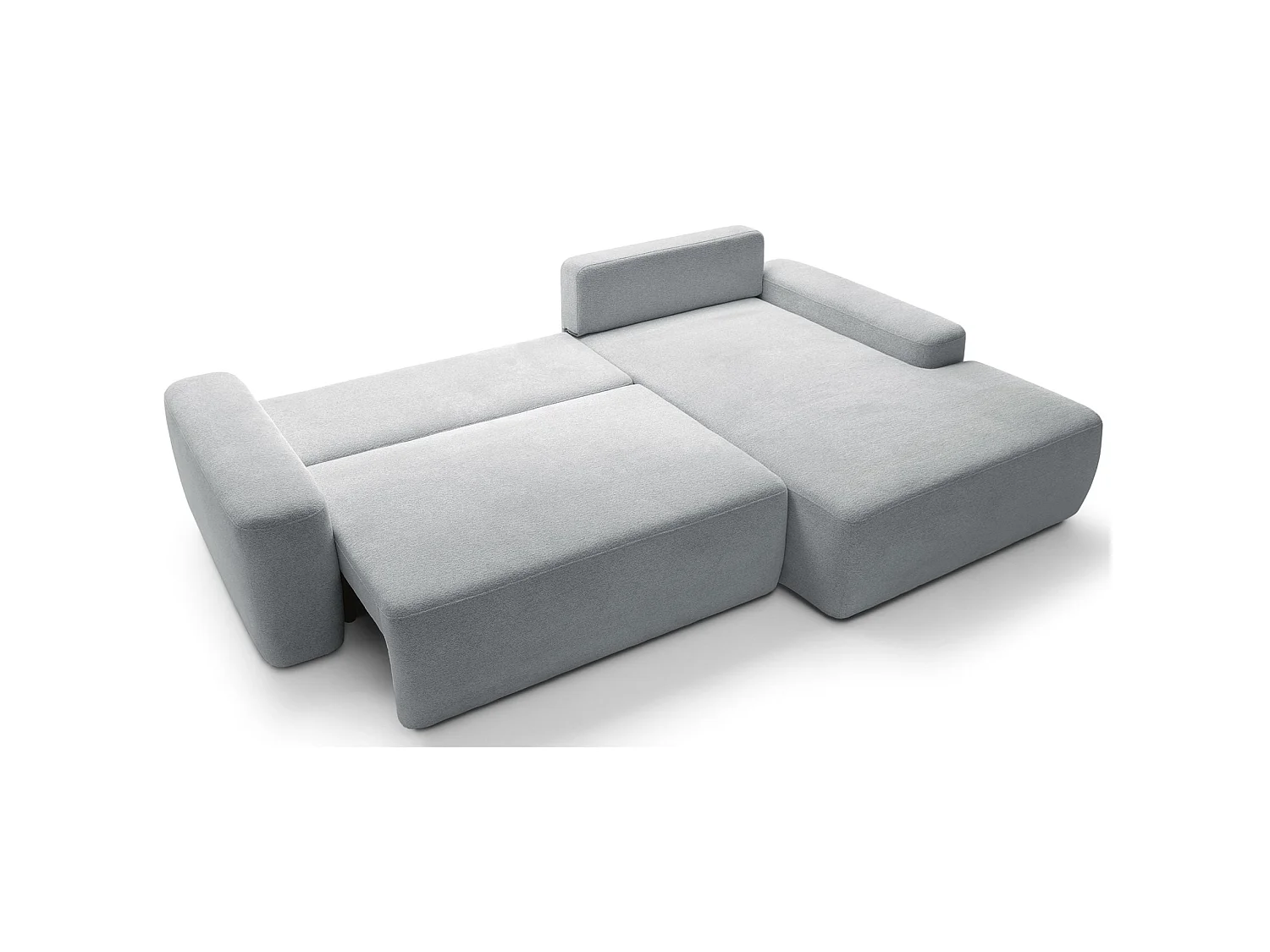 Hoekbank met slaapbank - lichtgrijs chenille - rechterkant - BALEO
