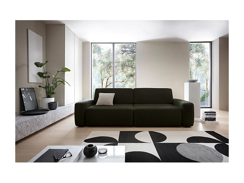 3-Sitzer Sofa mit Schlaffunktion - Chenille-Bezug - olivgrün - BALEO