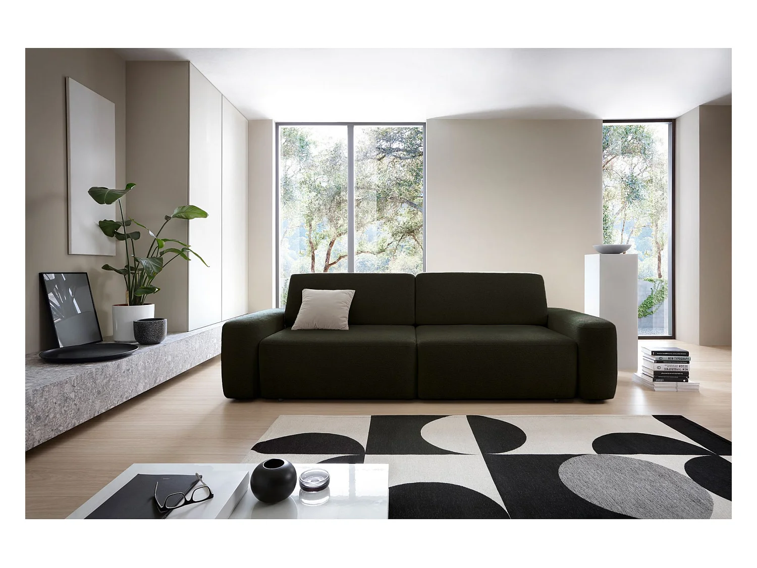 Canapé convertible 3 places - olive chenille - BALEO