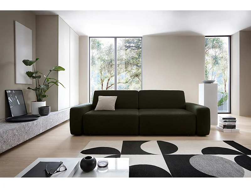 3-Sitzer Sofa mit Schlaffunktion - Chenille-Bezug - olivgrün - BALEO