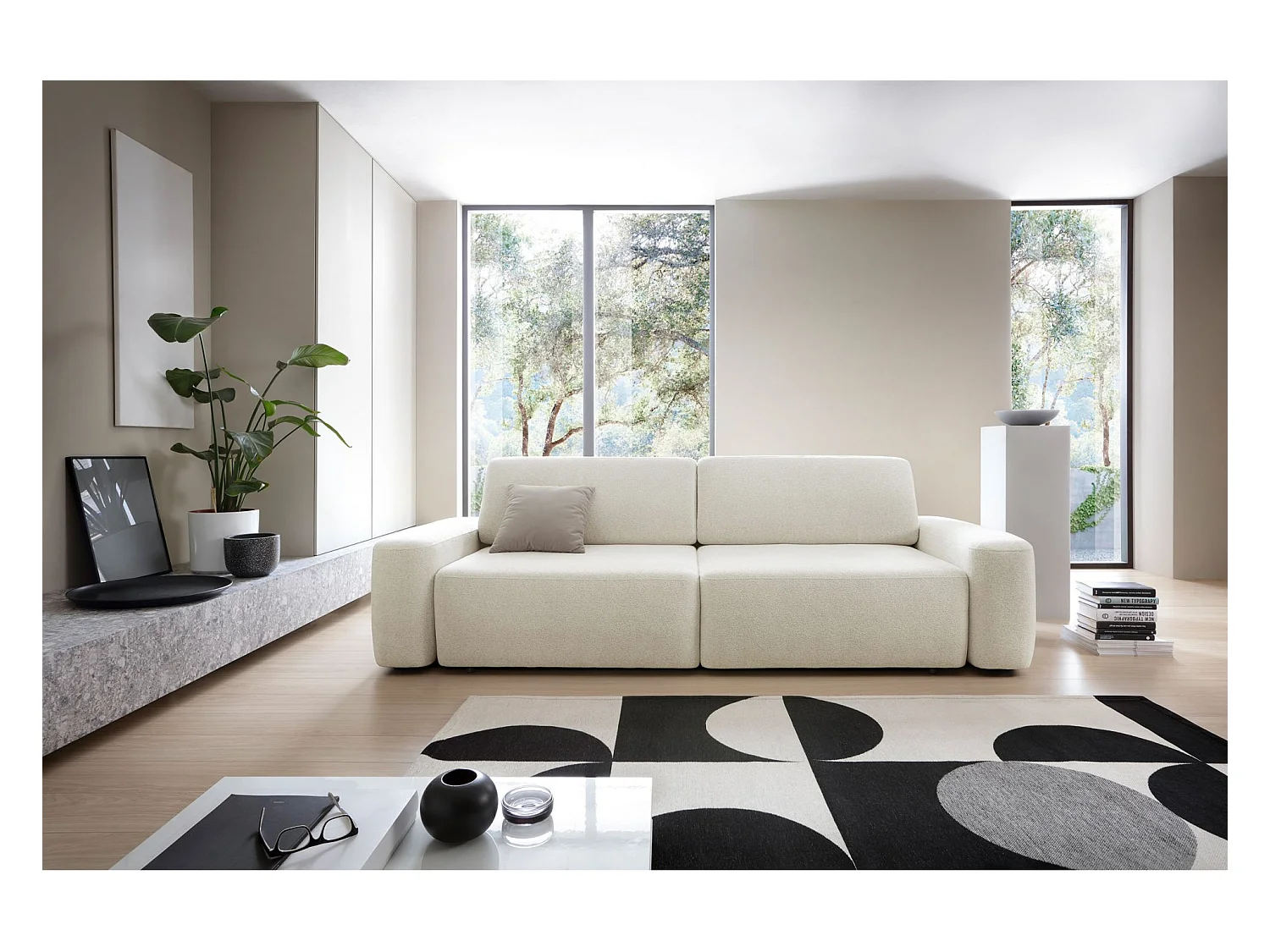 3-Sitzer Sofa mit Schlaffunktion - Chenille-Bezug - creme - BALEO