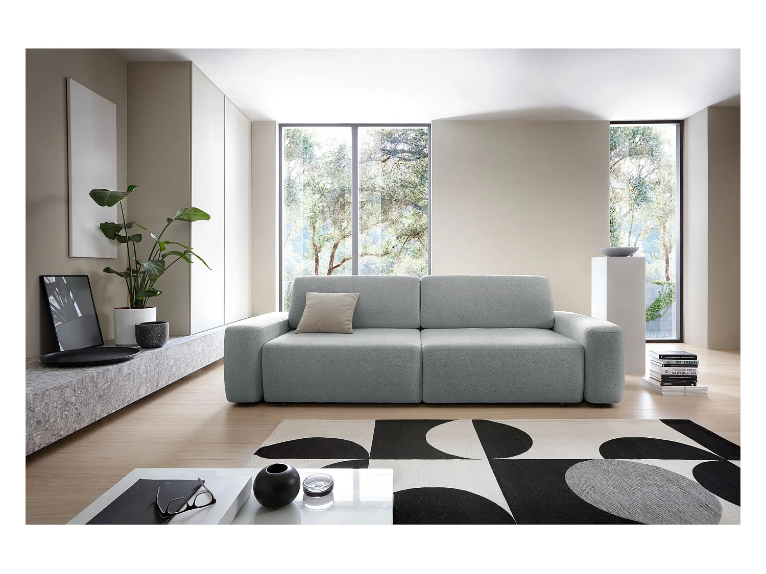 3-Sitzer Sofa mit Schlaffunktion - Chenille-Bezug - hellgrau - BALEO