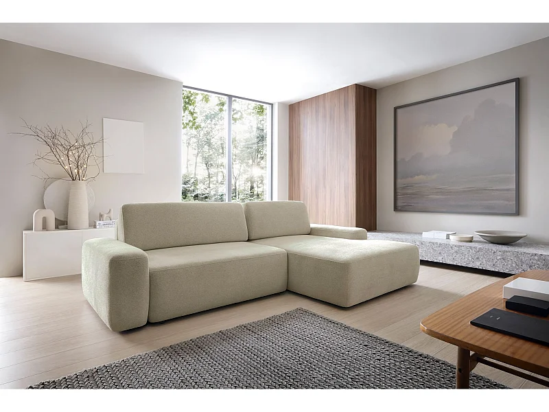 Ecksofa mit Schlaffunktion - Chenille-Bezug - beige - rechtsseitig - BALEO