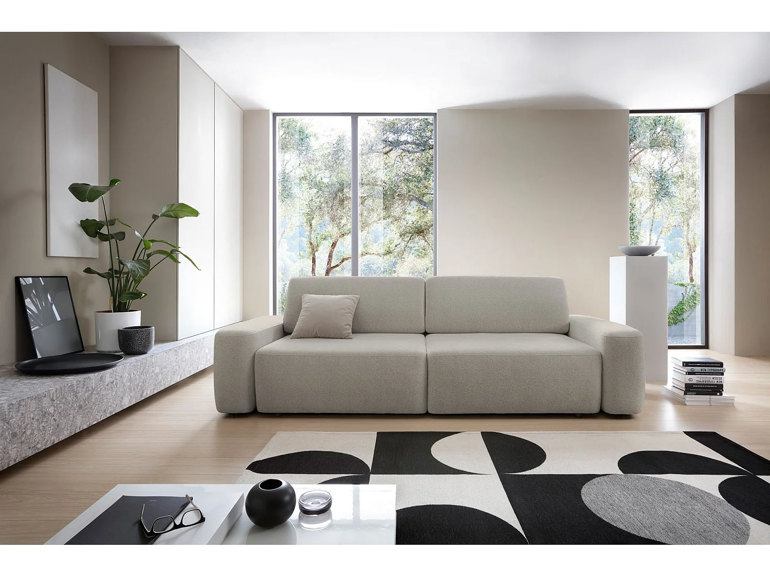 3-zits slaapbank - grijsbeige chenille - BALEO