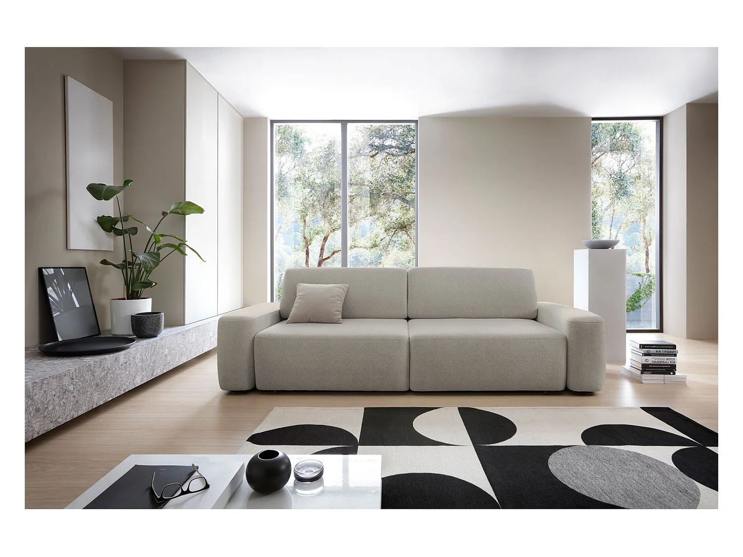 Canapé convertible 3 places - gris-beige chenille - BALEO