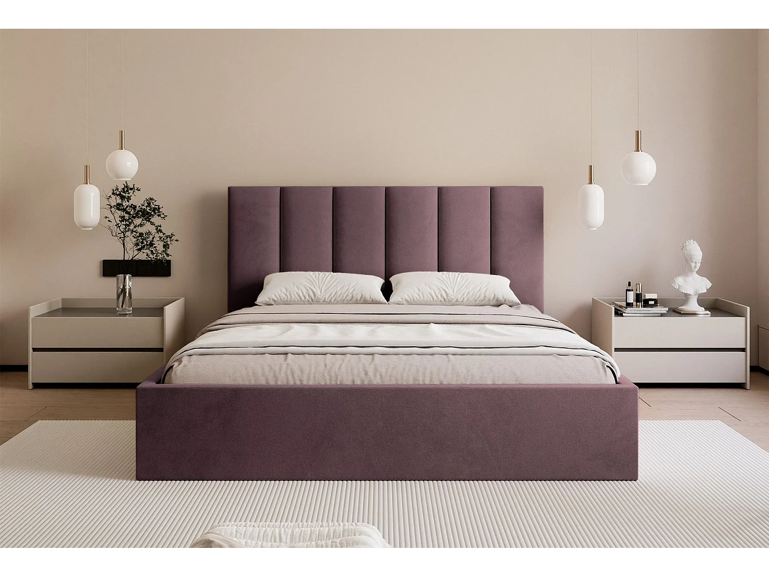 Lit coffre - 160x200 cm - en tissu velours violet - MASEGO