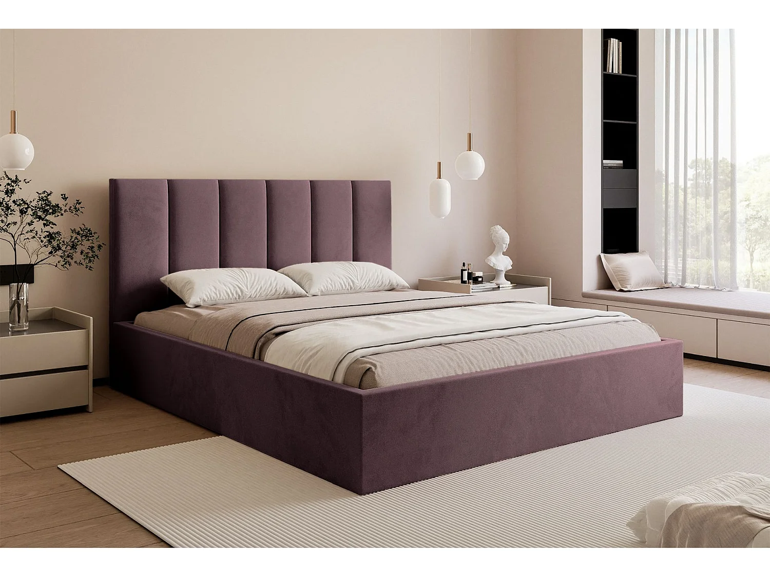 Lit coffre - 160x200 cm - en tissu velours violet - MASEGO