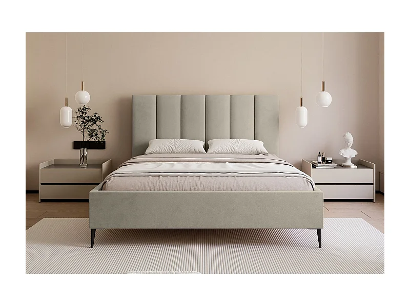 Polsterbett 140x200 - mit Veloursbezug und Metallbeinen - hellbeige - MASEGO