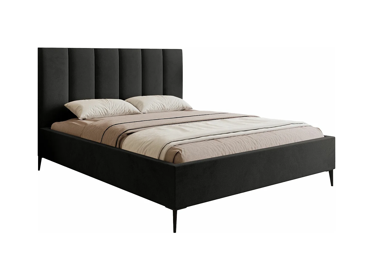 Lit coffre avec pieds - 140x200 cm - en tissu velours gris foncé - MASEGO