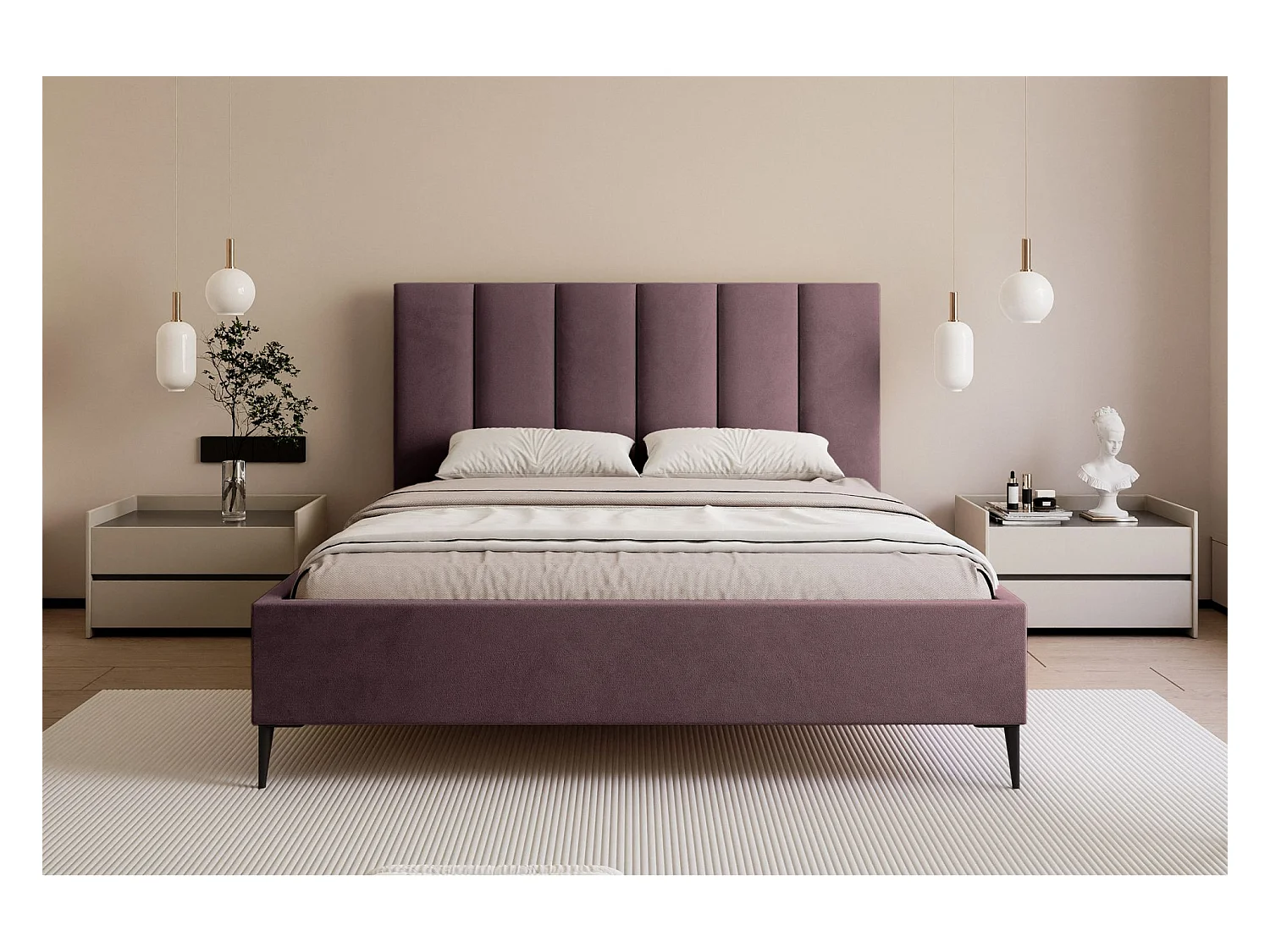 Lit coffre avec pieds - 180x200 cm - en tissu velours violet - MASEGO