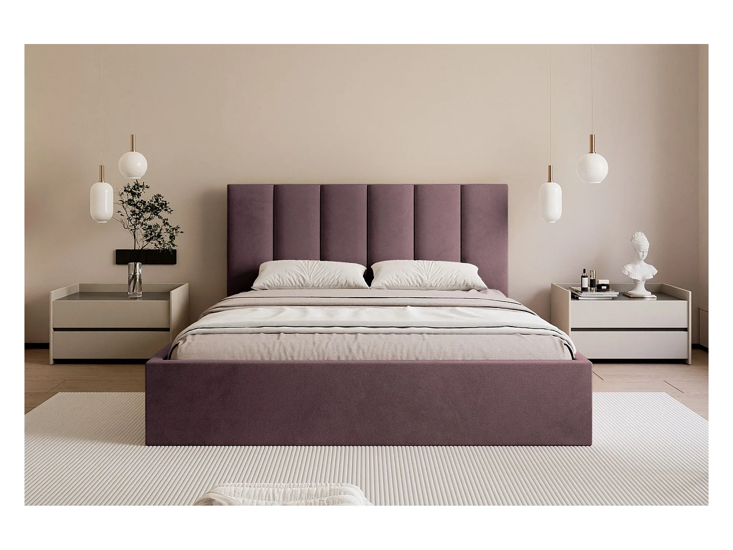 Lit coffre - 180x200 cm - en tissu velours violet - MASEGO