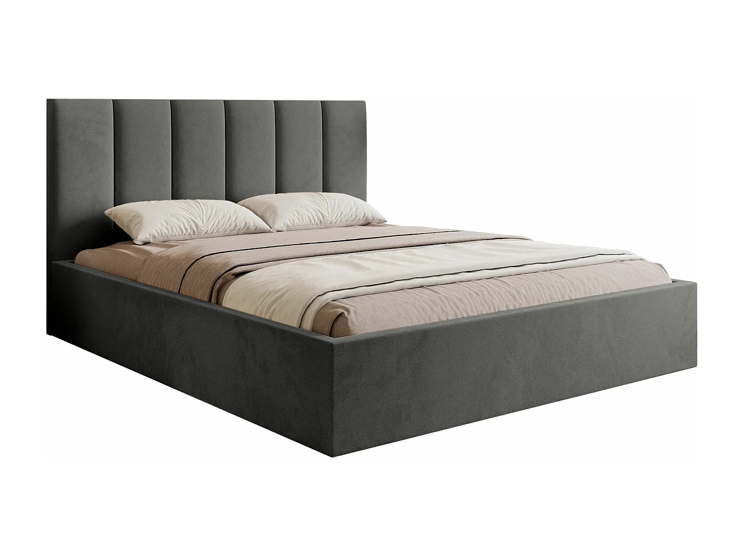 Lit coffre - 160x200 cm - en tissu velours gris - MASEGO