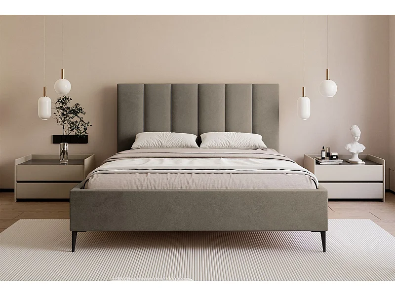Polsterbett 160x200 - mit Veloursbezug und Metallbeinen - graubeige - MASEGO
