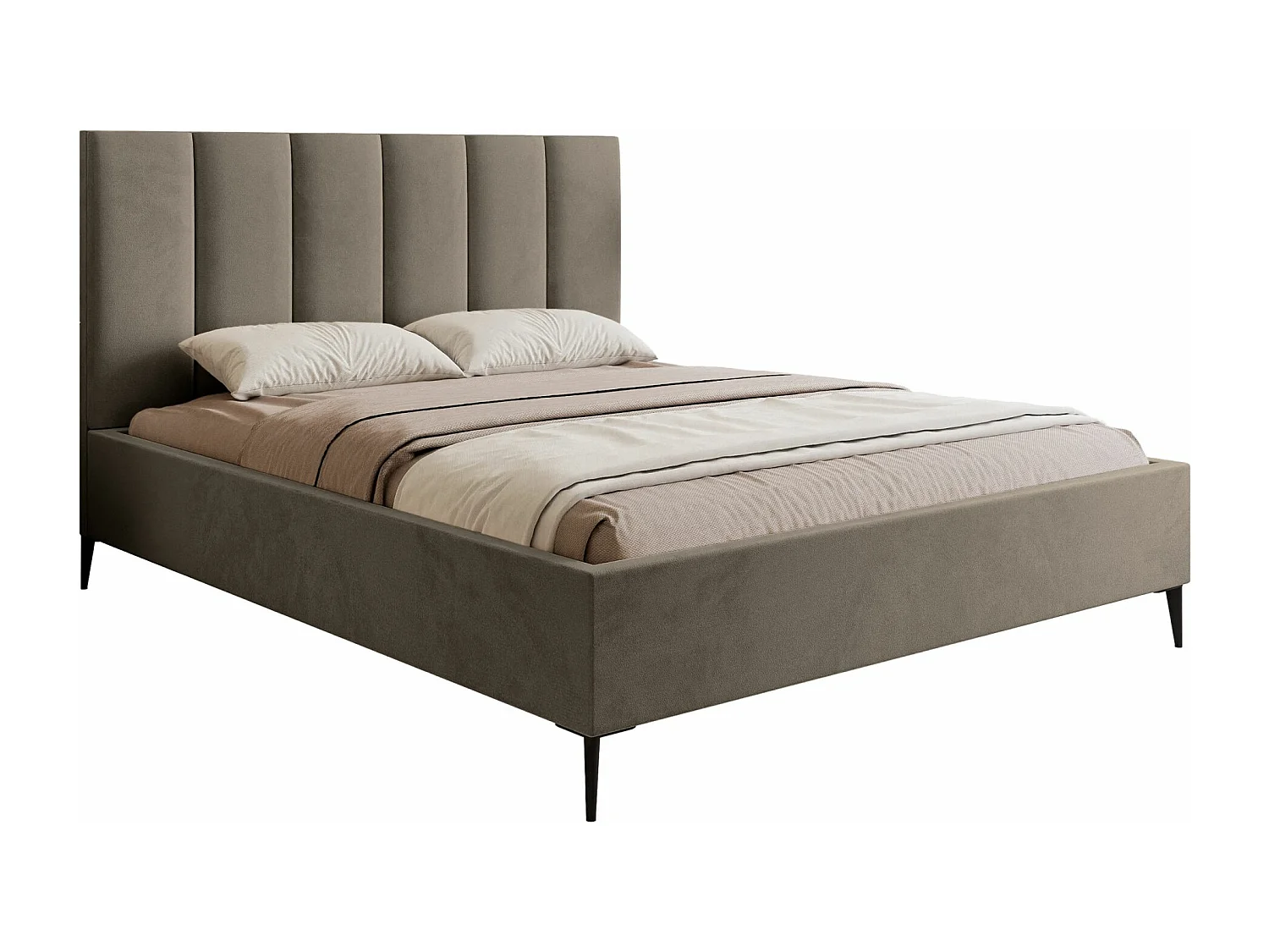 Polsterbett 180x200 - mit Veloursbezug und Metallbeinen - graubeige - MASEGO