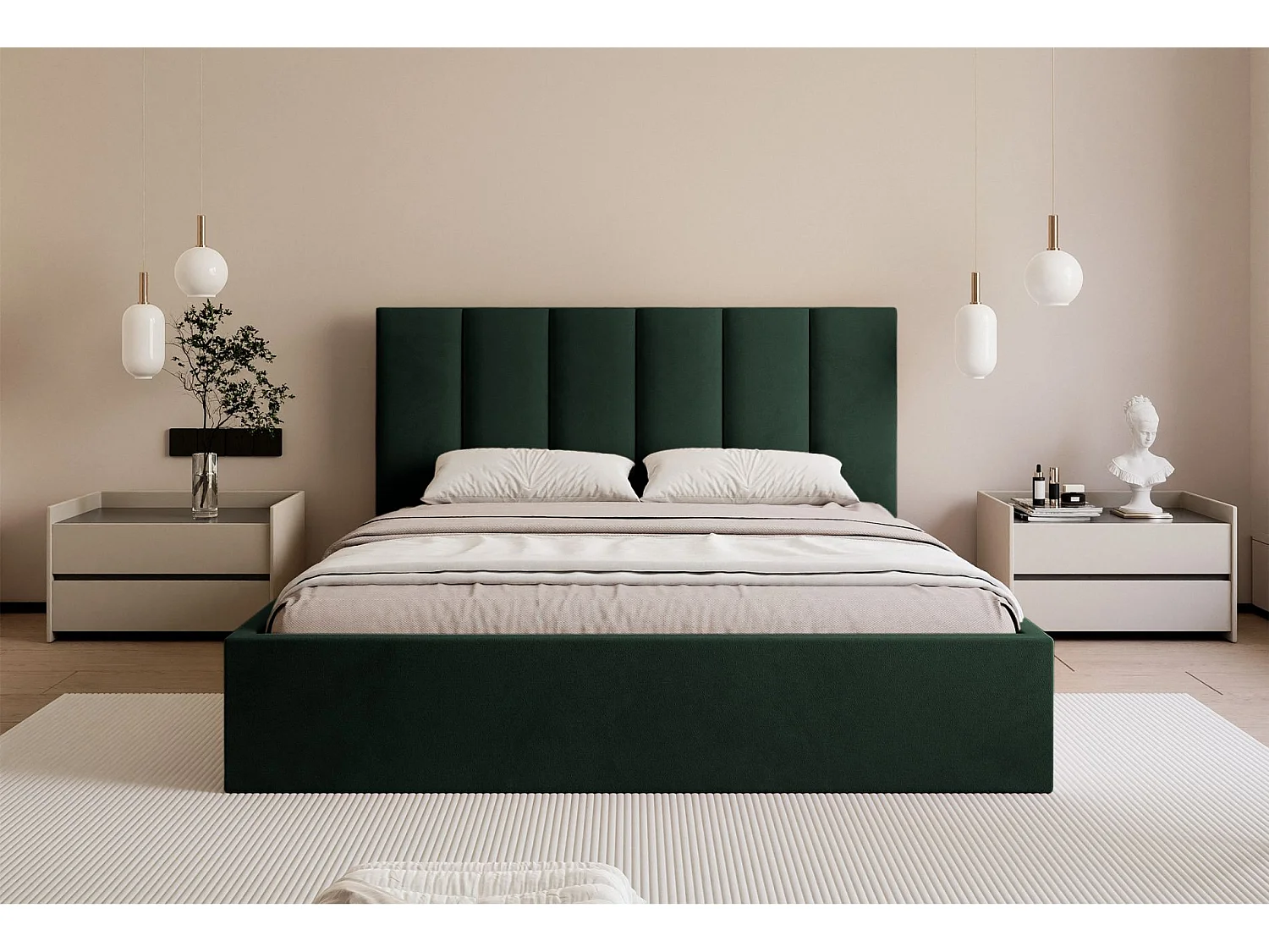 Lit coffre - 180x200 cm - en tissu velours vert foncé - MASEGO