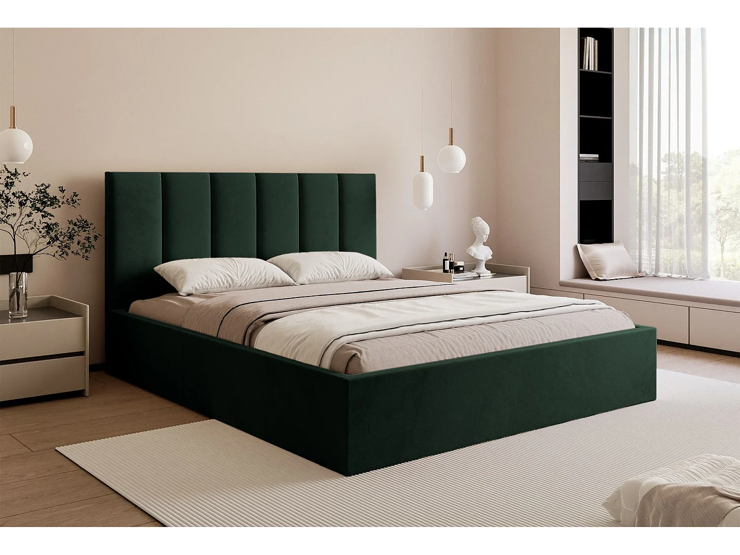 Lit coffre - 180x200 cm - en tissu velours vert foncé - MASEGO