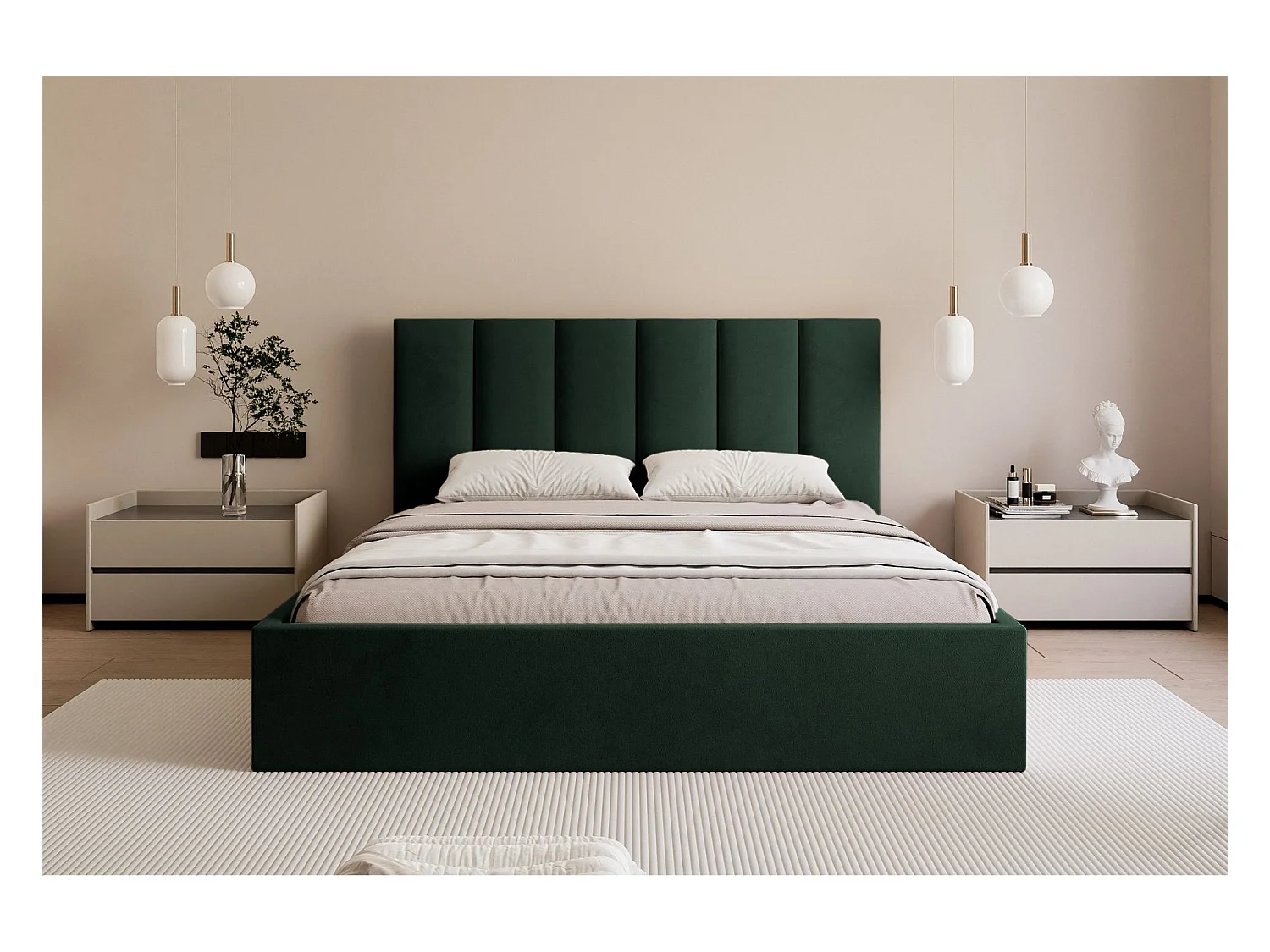 Lit coffre - 180x200 cm - en tissu velours vert foncé - MASEGO