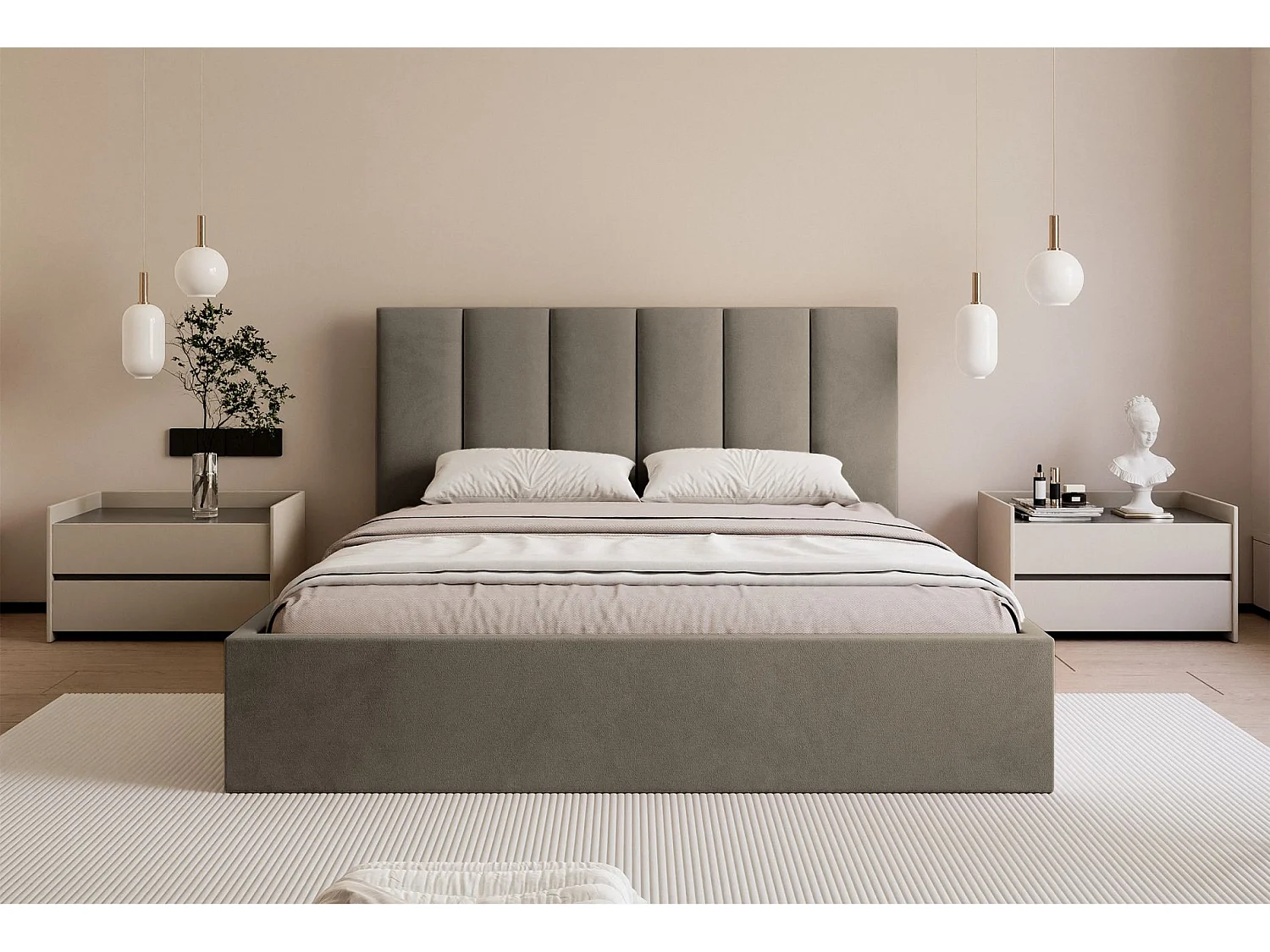 Polsterbett 160x200 - mit Veloursbezug - graubeige - MASEGO