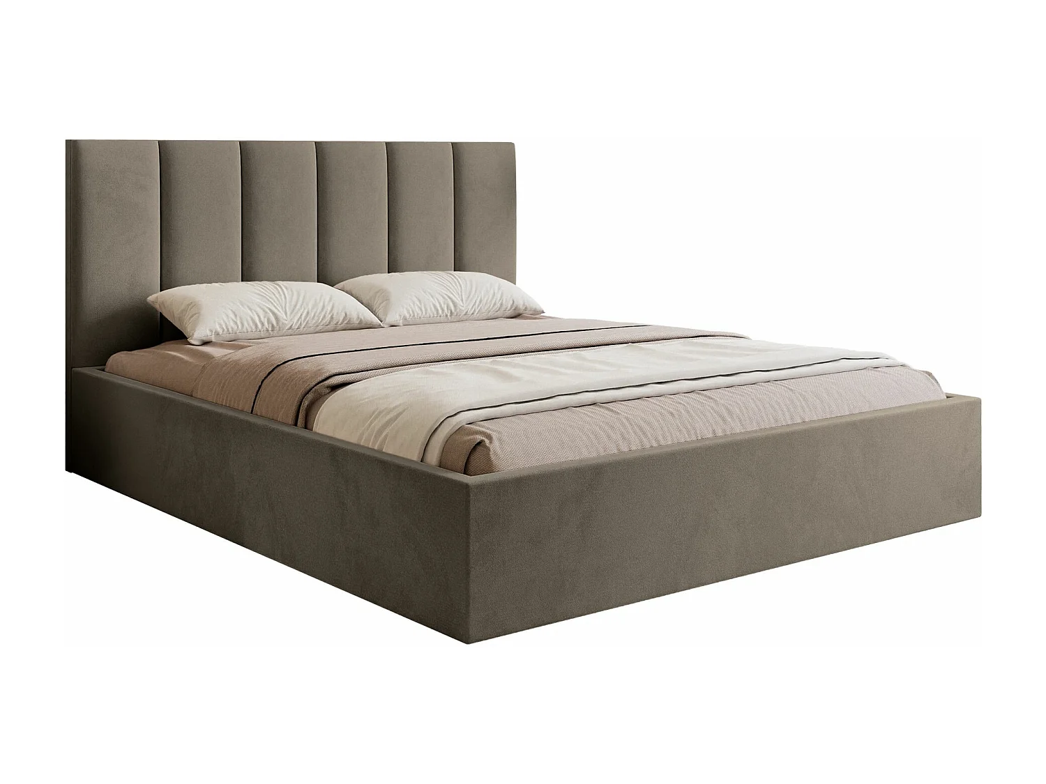 Polsterbett 160x200 - mit Veloursbezug - graubeige - MASEGO