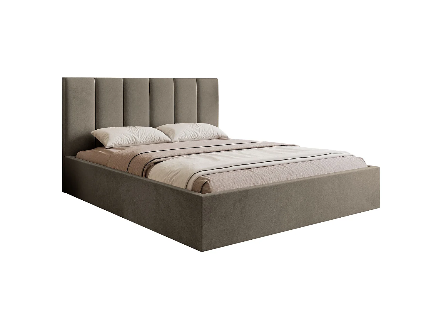 Lit coffre - 160x200 cm - en tissu velours gris beige - MASEGO