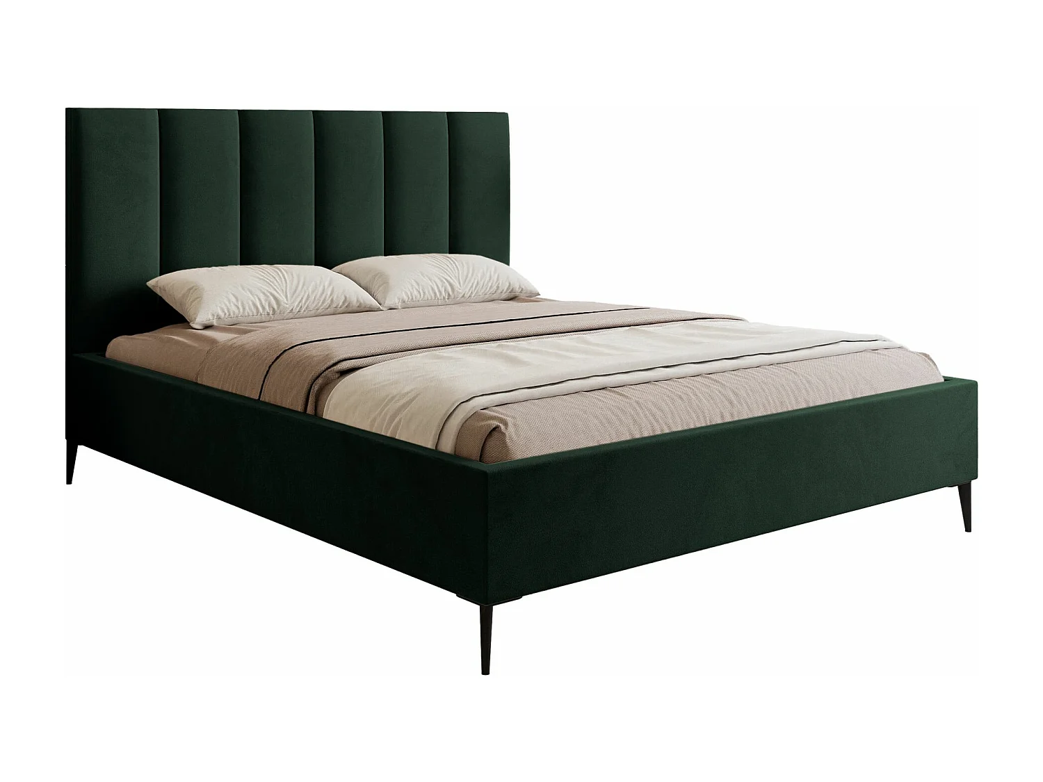 Lit coffre avec pieds - 160x200 cm - en tissu velours vert foncé - MASEGO
