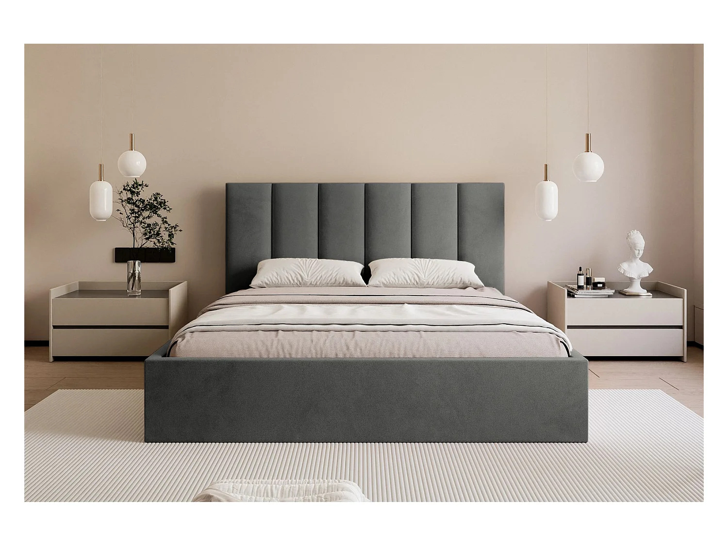 Lit coffre - 180x200 cm - en tissu velours gris - MASEGO