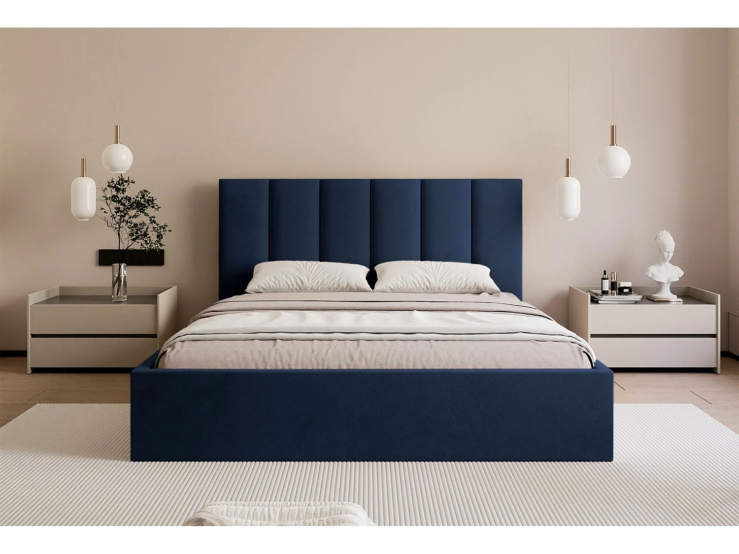 Lit coffre - 180x200 cm - en tissu velours marine - MASEGO