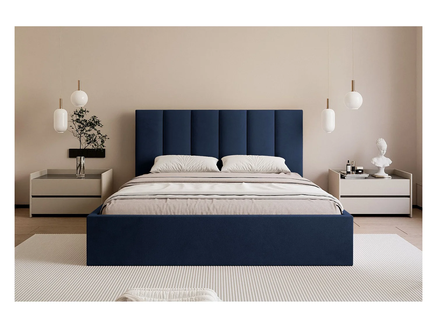 Lit coffre - 180x200 cm - en tissu velours marine - MASEGO