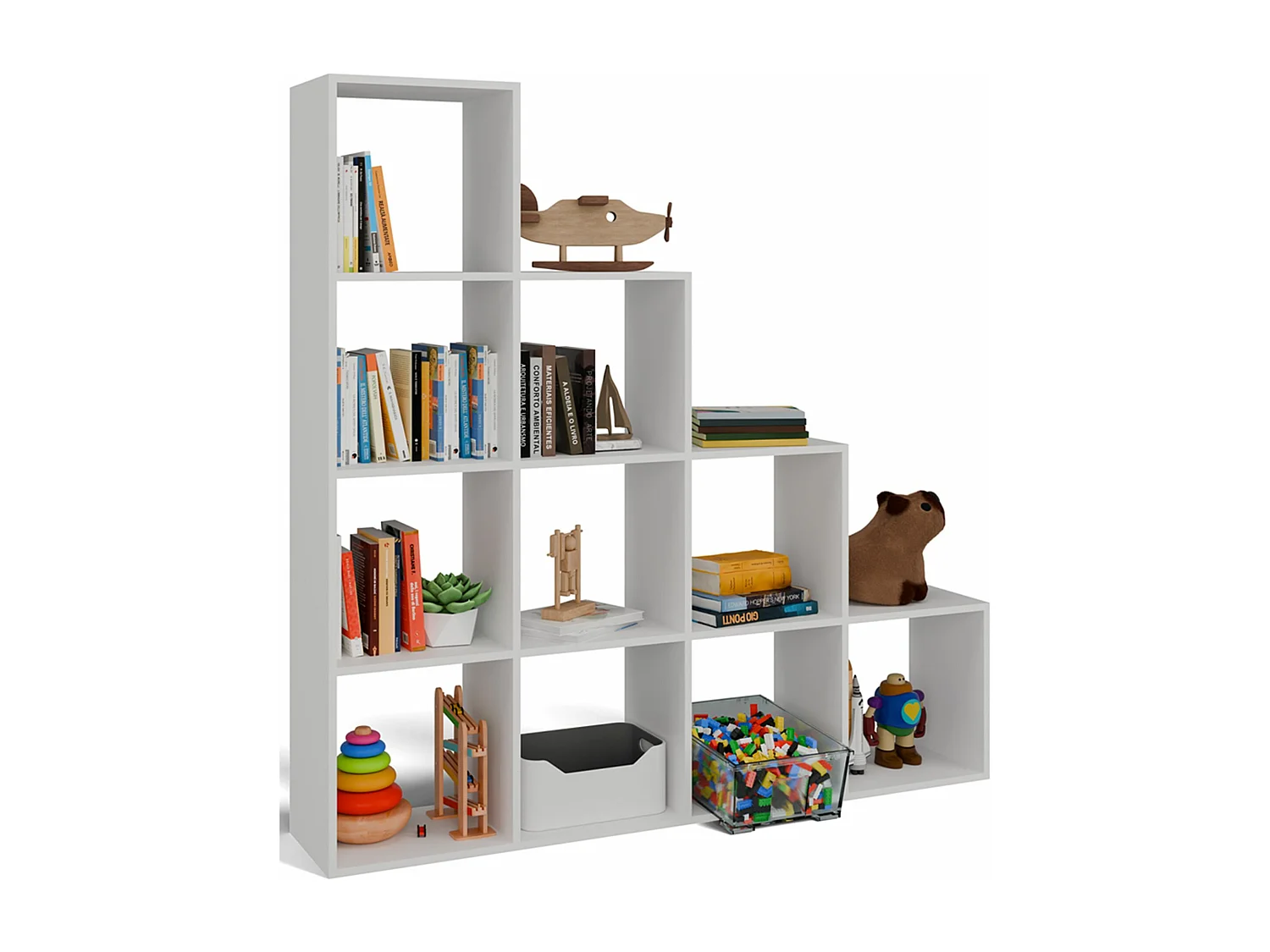 Stufenregal mit zehn Regalfächern - Weiß - 153 cm - STEPI