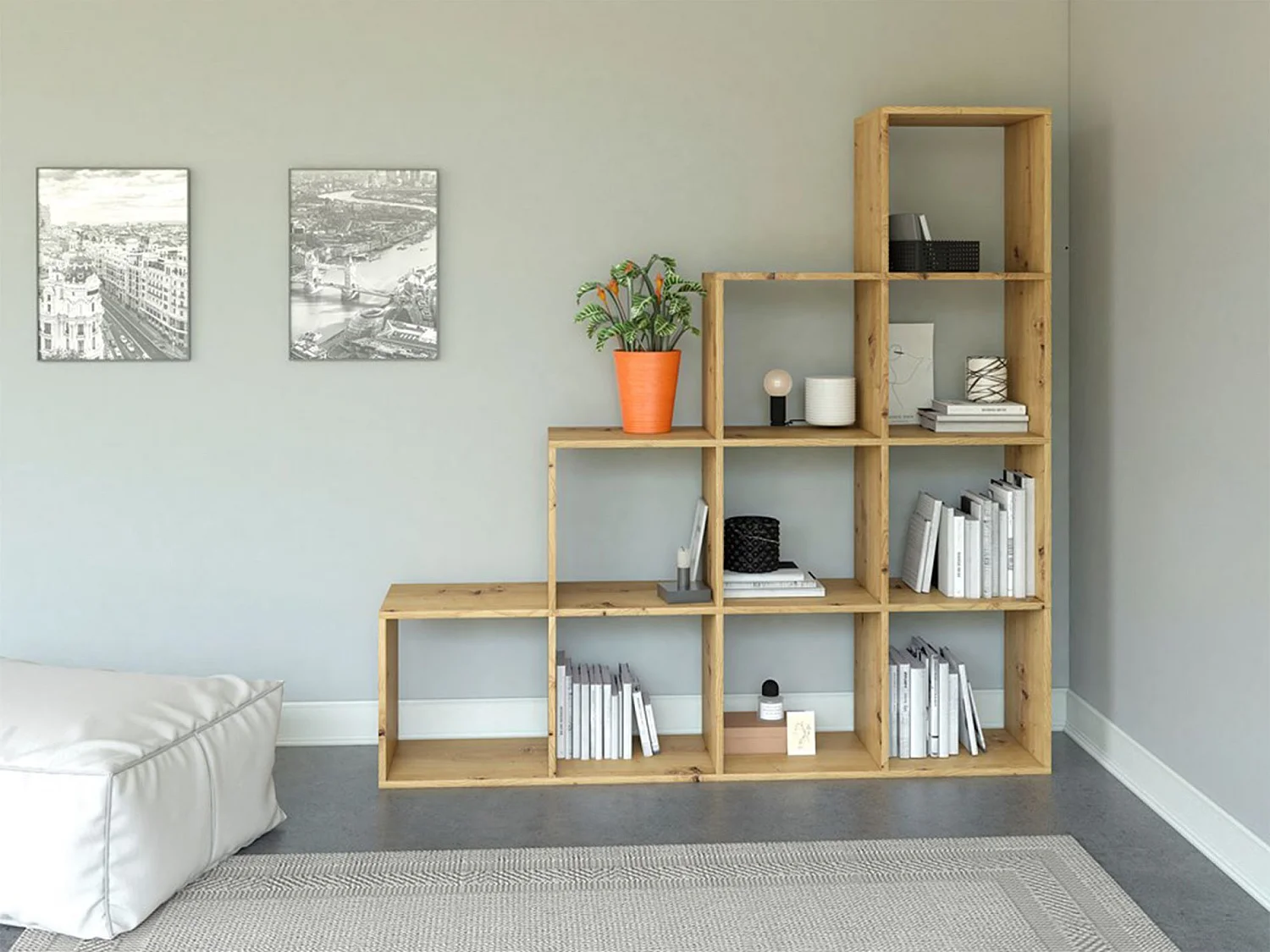 Estantería escalonada con 10 estantes - Roble Artesanal - 153 cm - STEPI